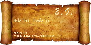 Béni Iván névjegykártya
